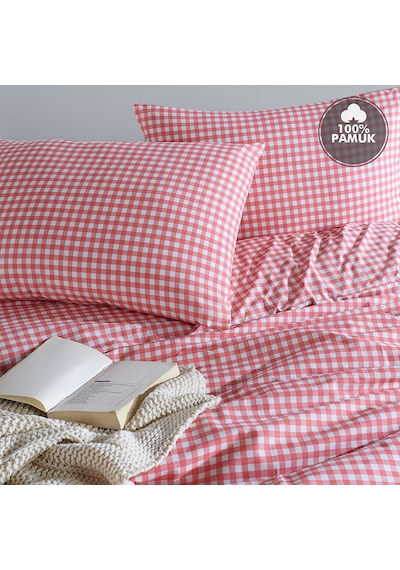 Coté Blanc Mini Kare Pembe %100 Pamuk Çift Kişilik Nevresim Takım