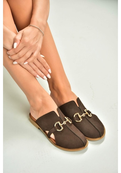 Fox Shoes U944150403 Kahverengi Hakiki Deri Önü Kapalı Kadın Terlik Kahverengi-hakiki Deri