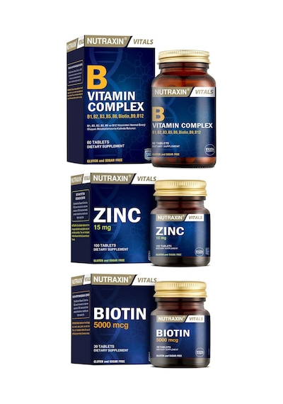 Nutraxin Biotin 5000 Mcg 30 Tablet, B Vitamin Complex 60 Tablet,