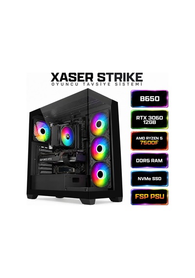 Xaser Strike X70 Ryzen 5 7500F 16 GB 512 GB M.2 Nvme SSD 12 GB RTX3060 Free Dos Masaüstü Oyuncu Bilgisayarı