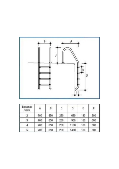 Watershut 4 Basamak STANDART Model Paslanmaz Çelik Havuz Merdiven