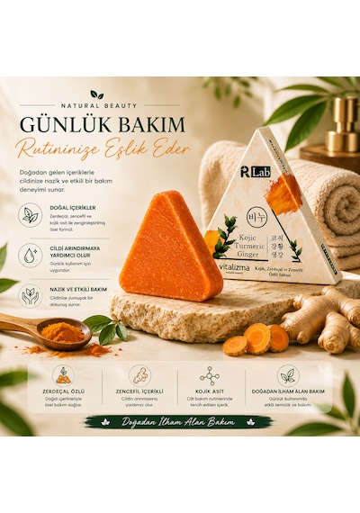 Kojic Turmeric Ginger Sabunu Leke Karşıtı Aydınlatıcı Cilt Tonu Eşitleyici Katı Sabun 100 Gr