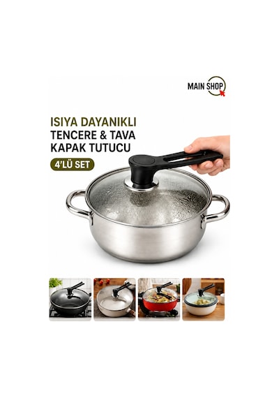 Mainshop 4 Adet Isıya Dayanıklı Tencere & Tava Kapak Tutucu - Yedek Kapak Kulpu M-1056