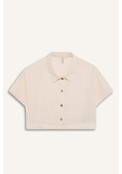 DeFacto Kız Çocuk Cropped Fit Keten Kısa Kollu Gömlek D9142A825SMBG734 DeFacto Kız Çocuk Cropped Fit Keten Kısa Kollu Gömlek D9142A825SMBG734