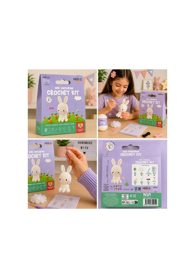 Bakgelal Mini Amigurumi Tavşan Yapım Kiti Anahtarlık Veya Amigurumi Oyunca, Türkçe Video Anlatımlı