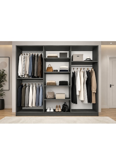 Zeplin Tamamı Mdf 6 Kapaklı Dolap Gardırop Füme 180 Cm Antrasit