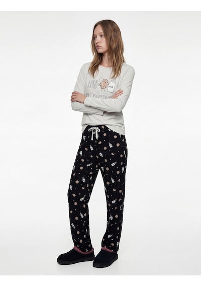Koton Pamuklu Baskılı Pijama Takımı Antrasit Desenli 6wlk40140mk Antrasit Desenli