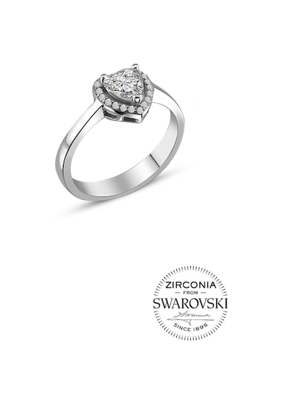 Gümüş Swarovski Taşlı Pırlanta Modeli Kalp Yüzük