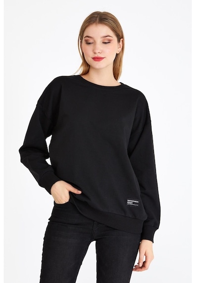 MMetalic Basic Bisiklet Yaka Kadın Sweatshirt - Siyah