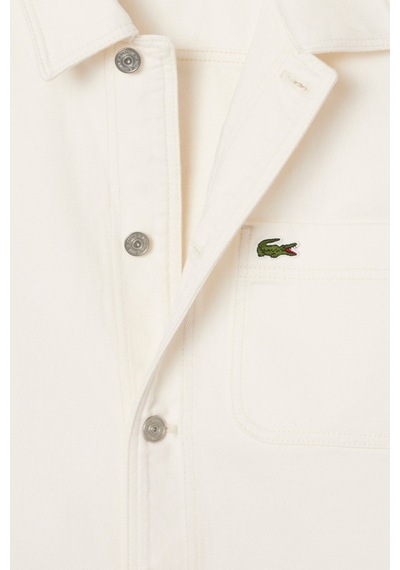 Lacoste Men's Oversized Fit Cream Shirt Bol Kesim Erkek Denim Gömlek Krem
