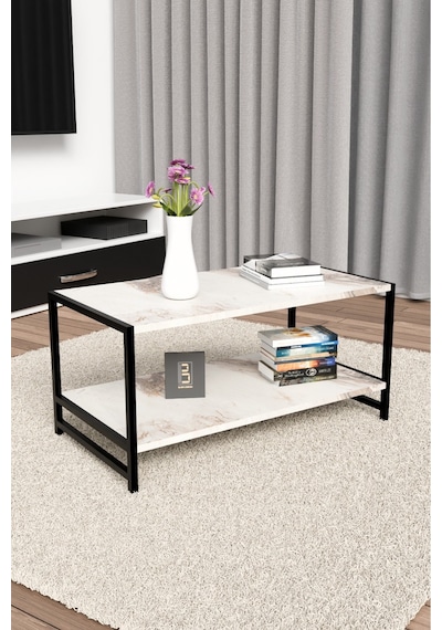 Modern & Şık Orta Sehpa Metal Çerçeve İle Dayanıklı Tasarım, Minimalist Ve Fonksiyonel, Salon ,ofis Beyaz Mermer Desenli