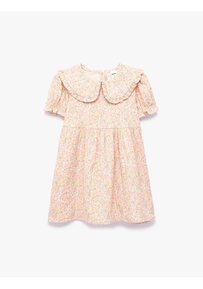 Koton Pamuklu Fırfırlı Kısa Kollu Bebe Yaka Çiçekli Elbise Pembe Desenli 6smg80063aw