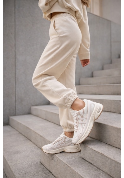 Muggo Hynex Kadın Kalın Taban Bağcıklı Günlük Sneaker Spor Ayakkabı Bej