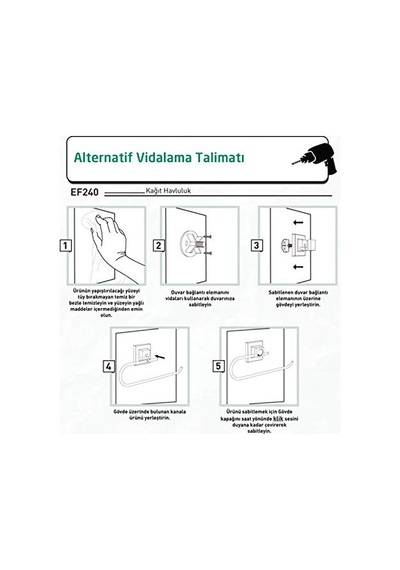 Delme Vida Matkap Yok Easyfıx Yapıskanlı Kağıt Havluluk Mat Siyah Siyah Small Genel