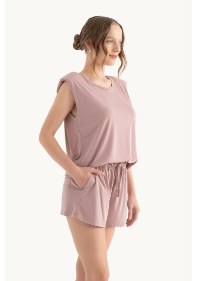 Hiccup Yuvarlak Yakalı Ham Kenar Kolsuz Tank Top Pembe