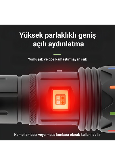 İdragon Af002 Ultra Güçlü Led El Feneri - P360 Lazer Odaklama & Acil Durum Powerbank Fonksiyonlu Fener Siyah
