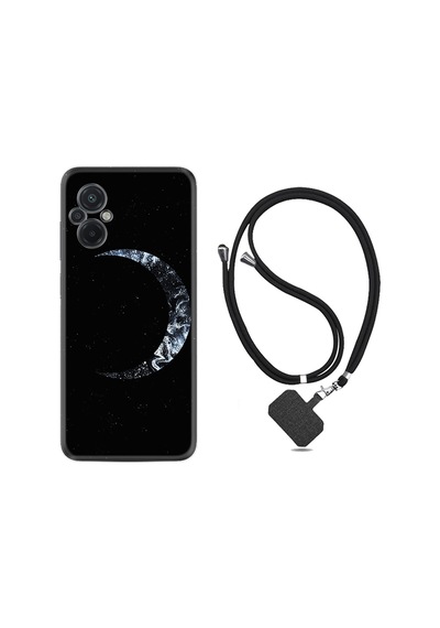 Xiaomi Poco M5 Kılıf İpli Boyun Askılı Desenli Silikon Yalnız Ay 1744