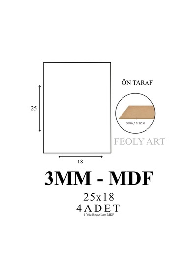 3 Mm 25x18 Mdf Plaka 4 Adet - Pasta Altlığı, Hobi, Maket, Ahşap El Sanatları İçin Uygun