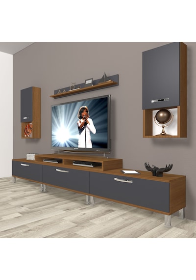Decoraktiv Ekoflex 270da Mdf Krom Ayaklı Tv Ünitesi Tv Sehpası Ceviz - Antrasit Decoraktiv Ekoflex 270da Mdf Krom Ayaklı Tv Ünitesi Tv Sehpası Ceviz - Antrasit