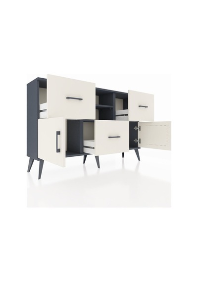 Arges Konsol 2 Raflı 3 Çekmeceli 2 Kapaklı 132x30x83 Antrasit-aytaşı/aytaşı Aytaşı/aytaşı