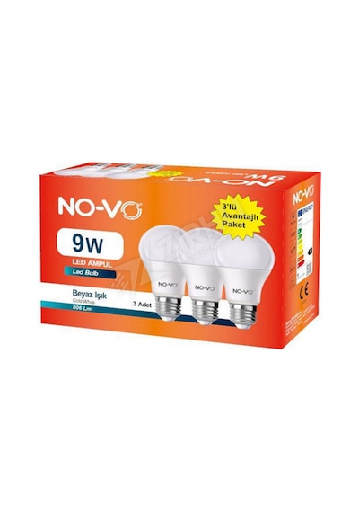 Novo Led Ampül 9w Beyaz Işık 3 Lü