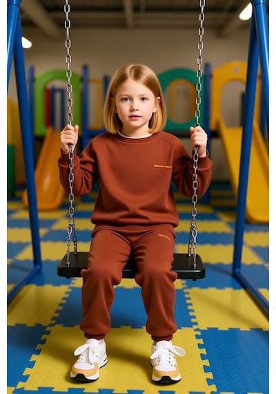 Frm Çocuklar İçin Konforlu Pamuklu Regular Kesim Sweatshirt Ve Eşofma Kahverengi