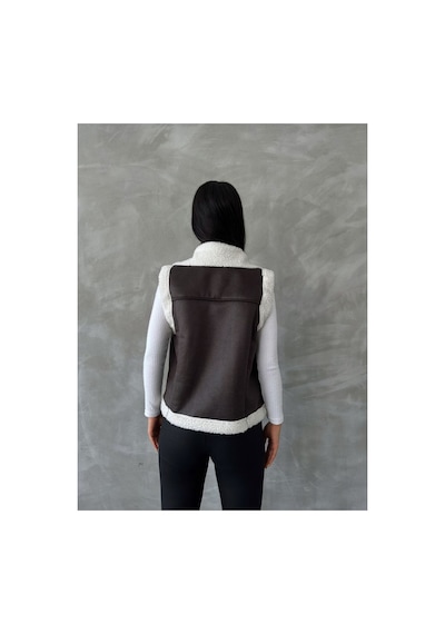 Verymoda F Suet Yakası Kürklü Yelek Vmf1532 Antrasit Krem