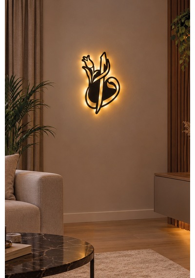 Led Işıklı Vav Elif Tablo Arapça Hat Sanatı Duvar Dekoru Led Aydınlatmalı Dekoratif Tablo Sarı - 929835425 Sarı