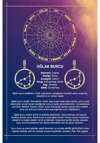 14 Ayar Altın Oğlak Burcu Kolye Ucu Burç Yıldız Haritası Sarı Altın