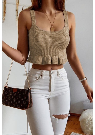 Madmext Mad Girls Bej Tiriko Bluz Mg1007-bej Bej