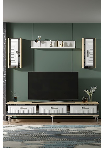 Tvr1801dbs - Tuna Tv Ünitesi Safirmeşe-beyaz Sılver 180cm Safirmeşe - Beyaz - Sılver