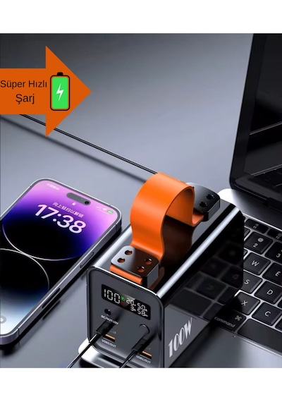 Powerbank 30.000 Mah 2x Usb-c+2xusb-a+1xdc Çıkışlı 100w Apple Uyumlu MacBook Laptop Şarj Edilebilir Profesyonel Ş Siyah