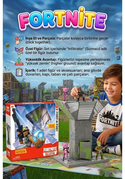 Fortnite Temalı Minyatür Figürlü Ve Tak-birleştir Kuleli Dekoratif Yapı Oyuncak Seti