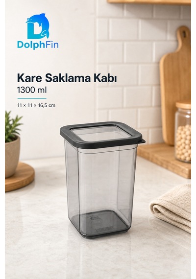 Kare Saklama Kabı 1300 Ml Siyah 11 11 16,5 Cm