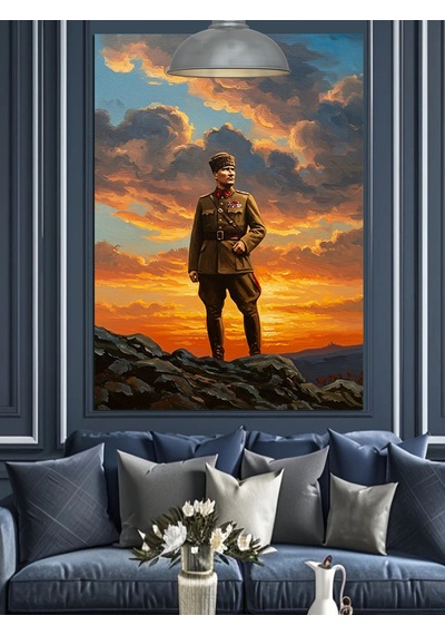 Dağ Zirvesinde Mustafa Kemal Atatürk Dekoratif Kanvas - Mdf Ahşap Tablo