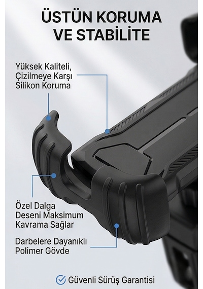 Motosiklet Bisiklet Telefon Tutucu Titreşim Önleyici 4 Köşe Kilit 360 Döner Mt6086 Siyah