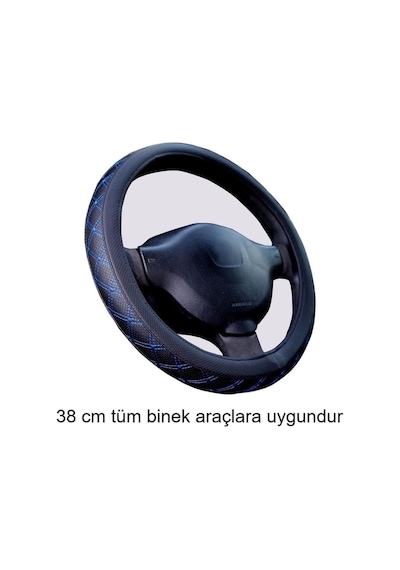 Direksiyon Kılıfı 38 Cm Geçmeli Siyah Binek Araçlara Gri Nakışlı -