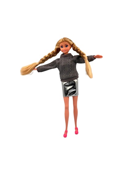 Good Girl Örgü Saçlı Kazaklı Model Oyuncak Bebek 30 Cm - Kış Serisi Tarz Bebekler Krem/gri