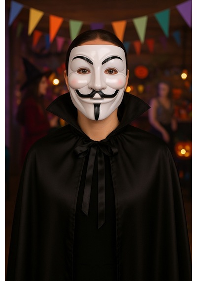 Cadılar Bayramı Vendetta Maske Ve Siyah Yakalı Pelerin 120 Cm Kostüm Seti Parti Aksesuarı Çok Renkli