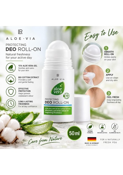 Aloe Vıa Alkolsüz Deo Roll-on, %15 Aloe Vera Jel Ve Organik Pamuk Ekstreli, Hassas Ciltler İçin, 50 Ml
