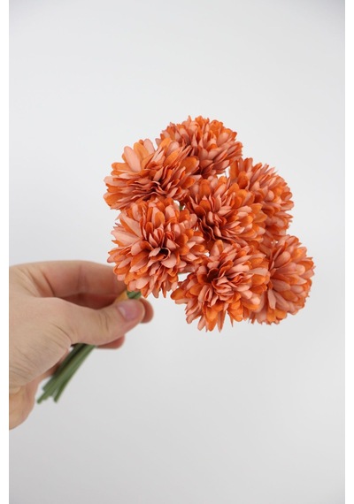 Yapay Çiçek Top Krizantem 7li Mini Kartopu Demeti 23 Cm Turuncu