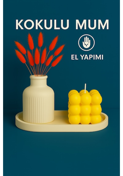 El Yapımı Kokulu Bubble Mum Dekoratif Tasarım Hediyelik Mum Sarı