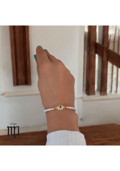 Başak Burçlarına Özel 14 Ayar Altın Plakalı Doğal Beyaz Derili Oval Motifli Hediye Bileklik-529burç Başak Başak Burçlarına Özel 14 Ayar Altın Plakalı Doğal Beyaz Derili Oval Motifli Hediye Bileklik-529burç Başak