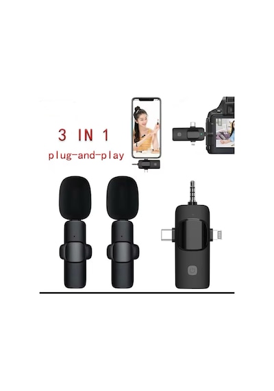 2'li Kablosuz 3in1 Yaka Mikrofonu Type-c Lighting 3.5mm Jack Uyumlu