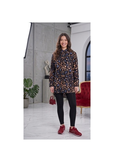 Polologin Butik "leopar Desenli Şık Tesettür Tunik" Mavi