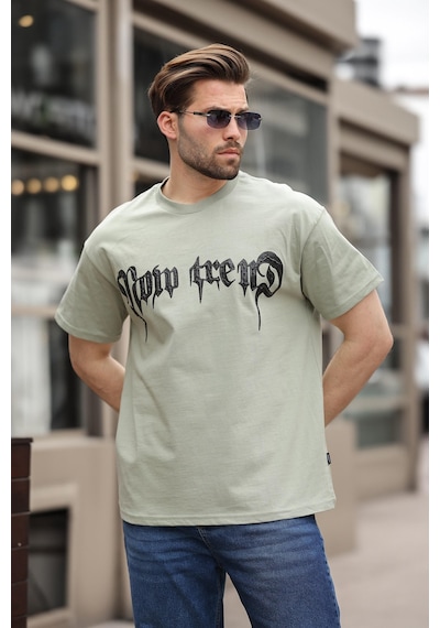 Madmext Mint Yeşili Baskılı %100 Pamuk Erkek T-shirt E7141 Mint Yeşili
