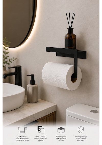 Siyah Duvara Monte Havluluk & Peçetelik Modern&dayanıklı 2'li Set Siyah