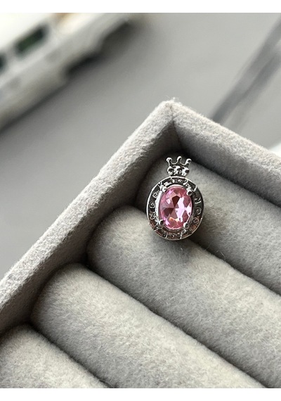 Taşlı Taç Pembe Charm Gümüş Kaplama