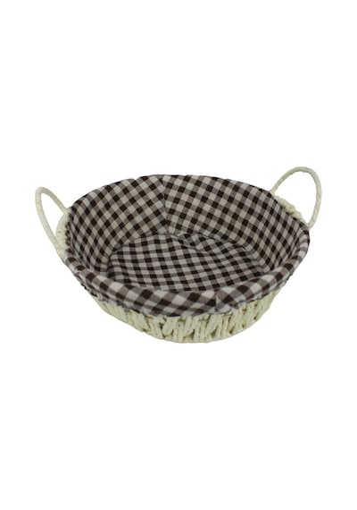 Hasır Rattan Ekmeklik Ekmek Sepeti Yuvarlak Ekose Kumaşlı Krem