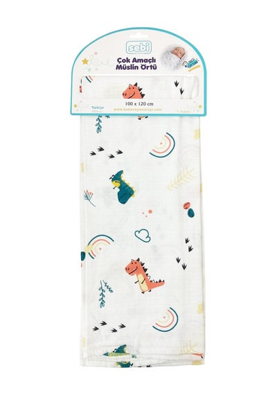 Sebi Bebe Çok Amaçlı Müslin Örtü 100x120 CM Turuncu - Beyaz